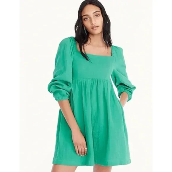J. Crew Squareneck Soft Gauze Mini Dress Puff Sleeve Longsleeve - Picture 1 of 6